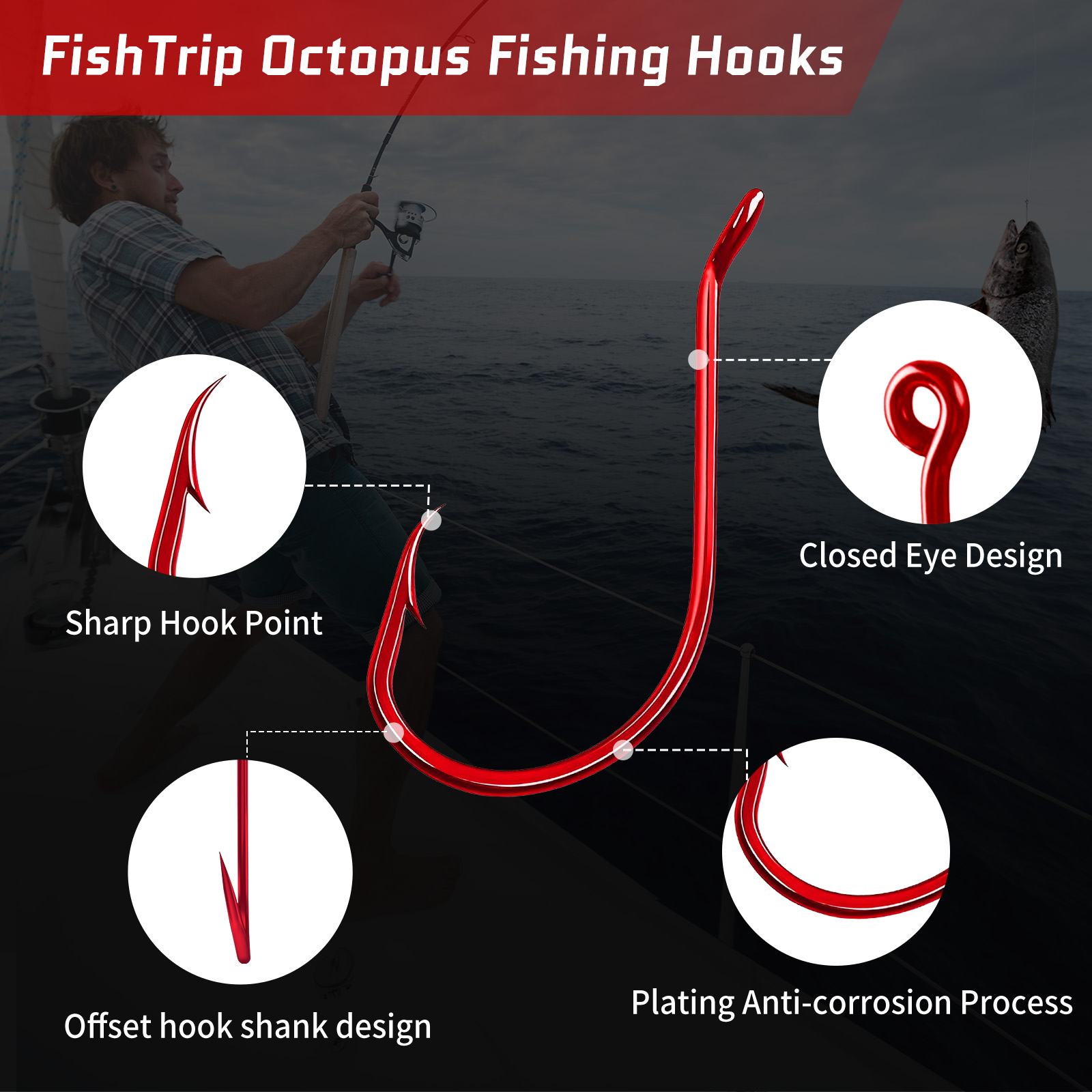 9KM 100Pcs Octopus Hook Red Ex - огляд і ціна Fishing Hook Circle