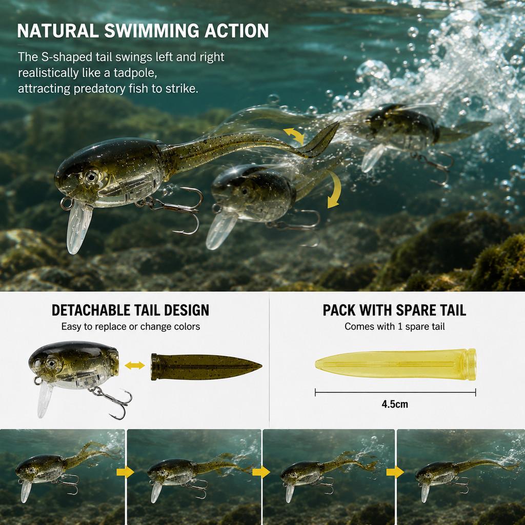 1pcs Tadpole Hard Bait Fishing - огляд і ціна Fishing Hook Treble